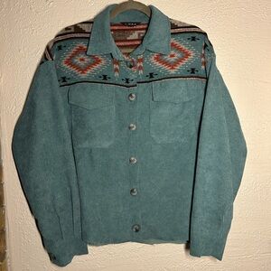 Women's Teal Patterned Shirt Jacket